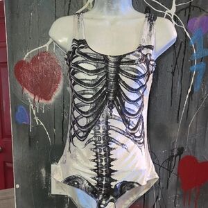 Hot Topic Skeleton Print One-Piece - Black and White